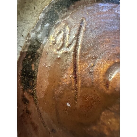 Lined Ceramic Stamped Chawan Bowl W/ Four Red Dots Two Sides 2017 Drip Glaze - Picture 7 of 7